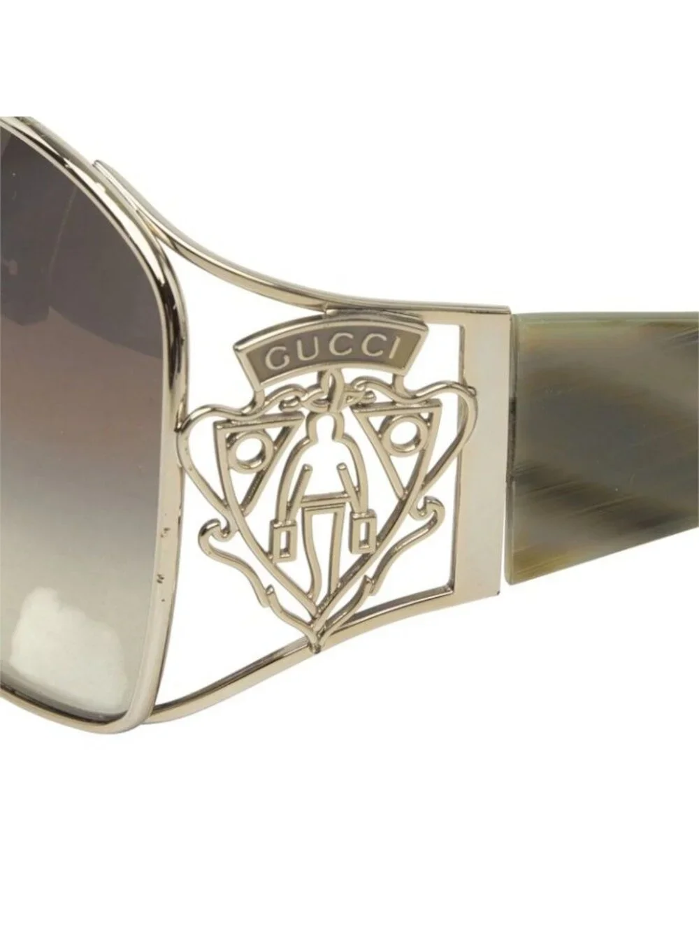 Gucci Crest Design Sunglasses S Brown Gold Acetate Metal Eyewear